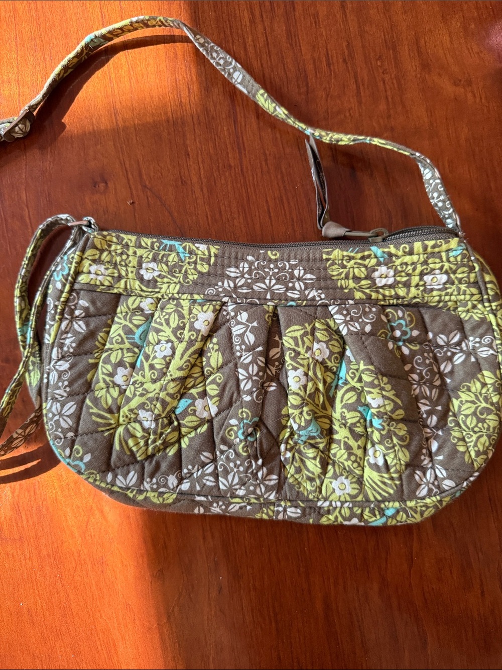 Quilted Medium Vera Bradley Floral Crossbody Bag in Brown and Lime Floral Design